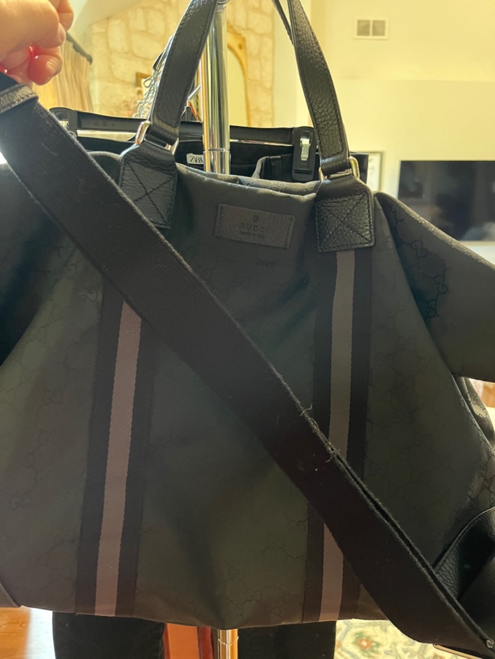 Gucci Black GG nylon Duffel with Dark Stripe Accents - Picture 2 of 8